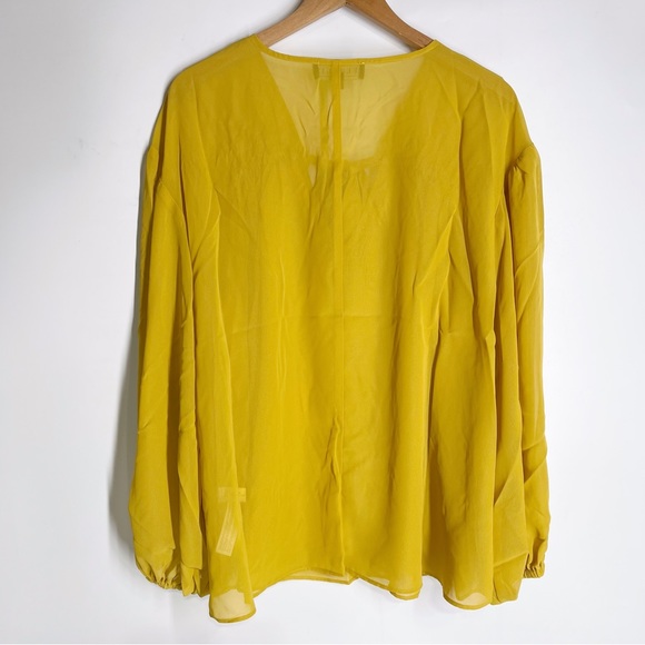 Eloquii Tunnel Detail Chiffon Blouse Sheer Long Sleeve Tie Neck Top Ruched - Picture 3 of 5
